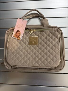 Paris Hilton Quilted Cosmetic Carryall - Taupe with Gold Hardware